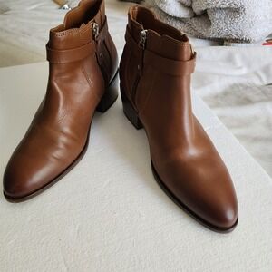 Velez Leather Ankle Boots Women 40 Brown Excellent Harness Strap Block Heel